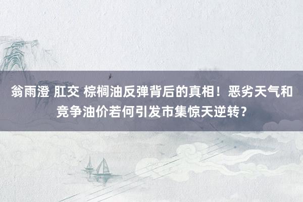 翁雨澄 肛交 棕榈油反弹背后的真相！恶劣天气和竞争油价若何引发市集惊天逆转？