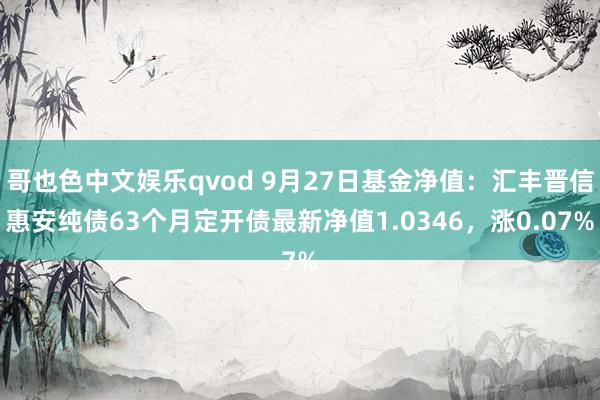 哥也色中文娱乐qvod 9月27日基金净值：汇丰晋信惠安纯债63个月定开债最新净值1.0346，涨0.07%