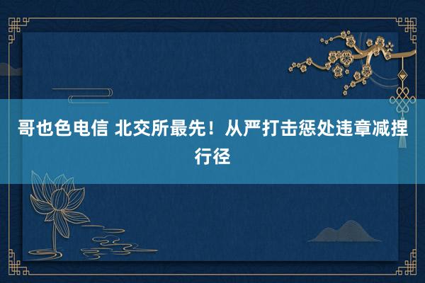 哥也色电信 北交所最先！从严打击惩处违章减捏行径