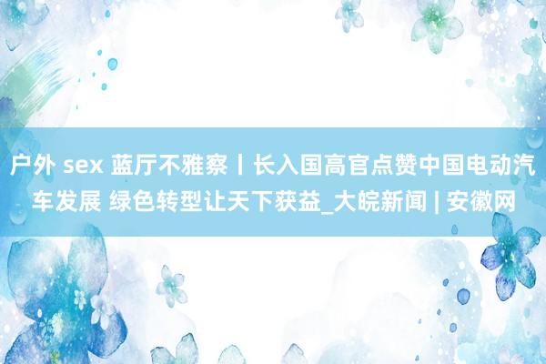 户外 sex 蓝厅不雅察丨长入国高官点赞中国电动汽车发展 绿色转型让天下获益_大皖新闻 | 安徽网