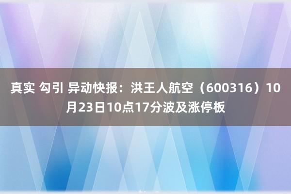 真实 勾引 异动快报：洪王人航空（600316）10月23日10点17分波及涨停板