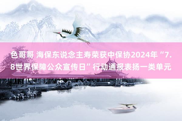 色哥哥 海保东说念主寿荣获中保协2024年“7.8世界保障公众宣传日”行动通报表扬一类单元