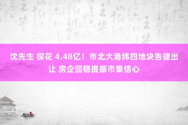 沈先生 探花 4.48亿！市北大港纬四地块告捷出让 房企回稳提振市集信心