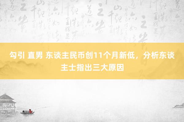 勾引 直男 东谈主民币创11个月新低，分析东谈主士指出三大原因