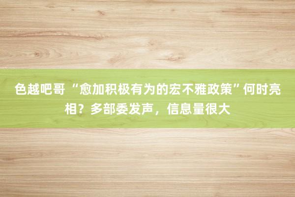 色越吧哥 “愈加积极有为的宏不雅政策”何时亮相？多部委发声，信息量很大