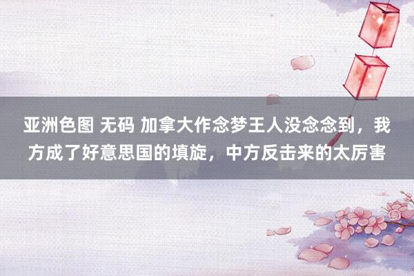 亚洲色图 无码 加拿大作念梦王人没念念到，我方成了好意思国的填旋，中方反击来的太厉害