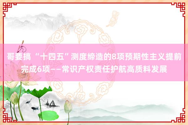 哥要搞 “十四五”测度缔造的8项预期性主义提前完成6项——常识产权责任护航高质料发展