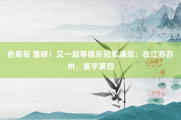 色哥哥 重磅！又一超等隐形冠军涌现：在江苏苏州，寰宇第四